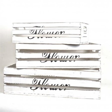 MANMADE Cottage Chic Wooden Crates - Cutout Handles - Antique White - Set of 3